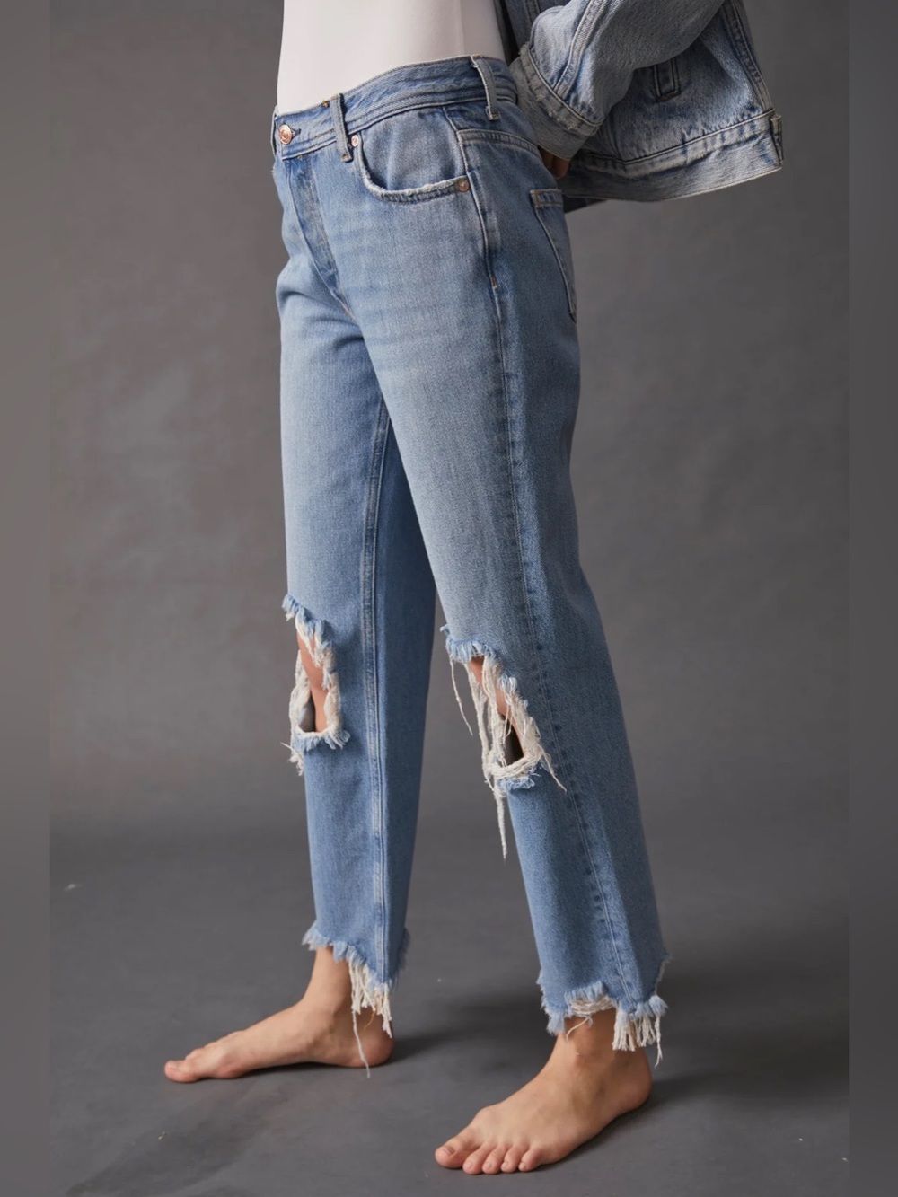 Free People We The Free Jeans Womens 31 Distressed Button Fly Maggie Crop